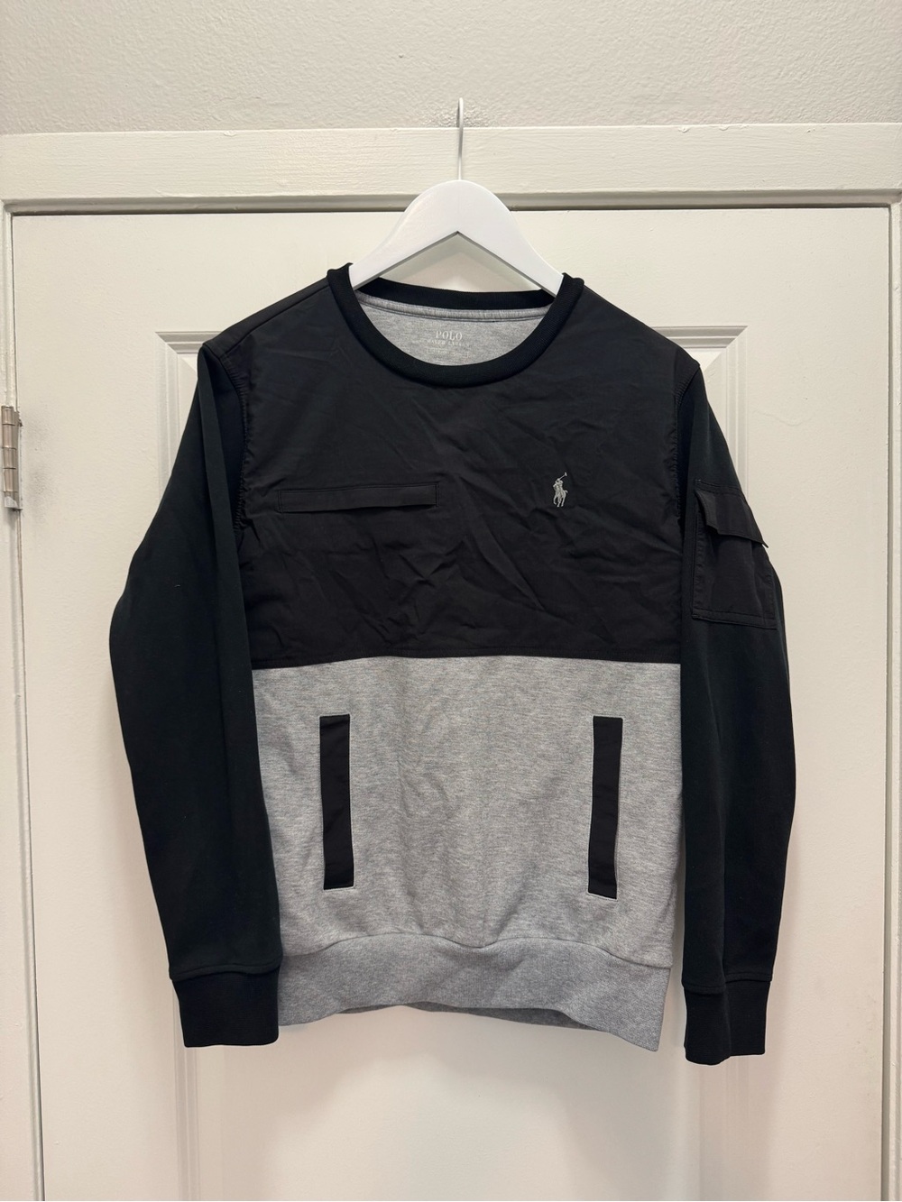 Polo Ralph Lauren Water Repellent Hybrid Sweatshirt Polyester Cotton Black Gray